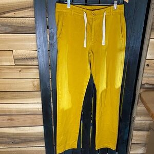 Jungmaven Pacific Coast Mustard Drawstring Casual Pants size M 32x34 hemp cotton